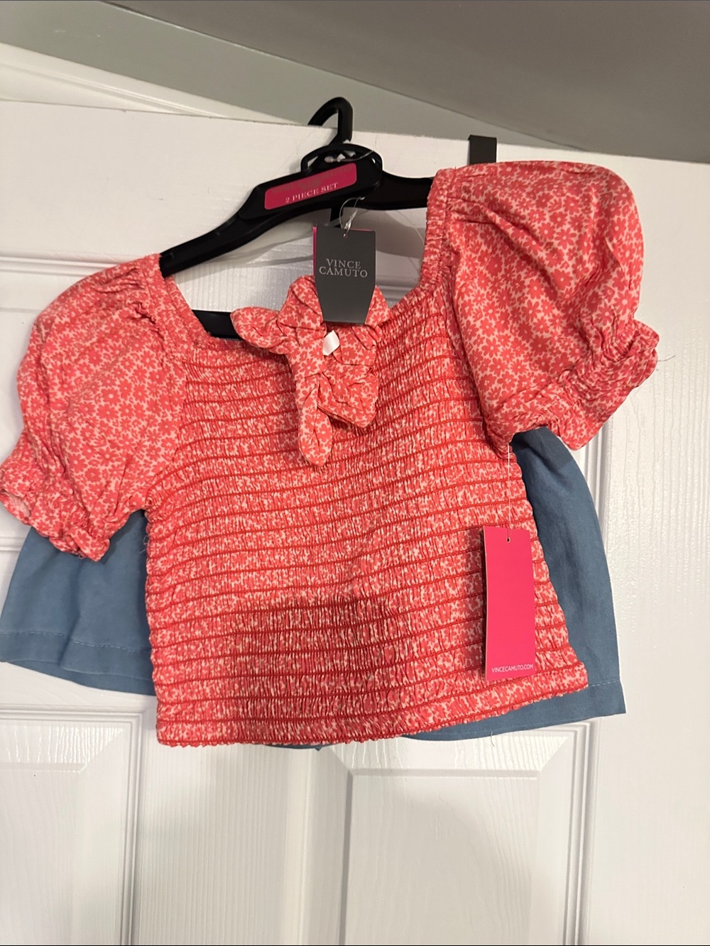 Vince Camuto Girls' Coral Smocked Puff-Sleeve Top and shorts set